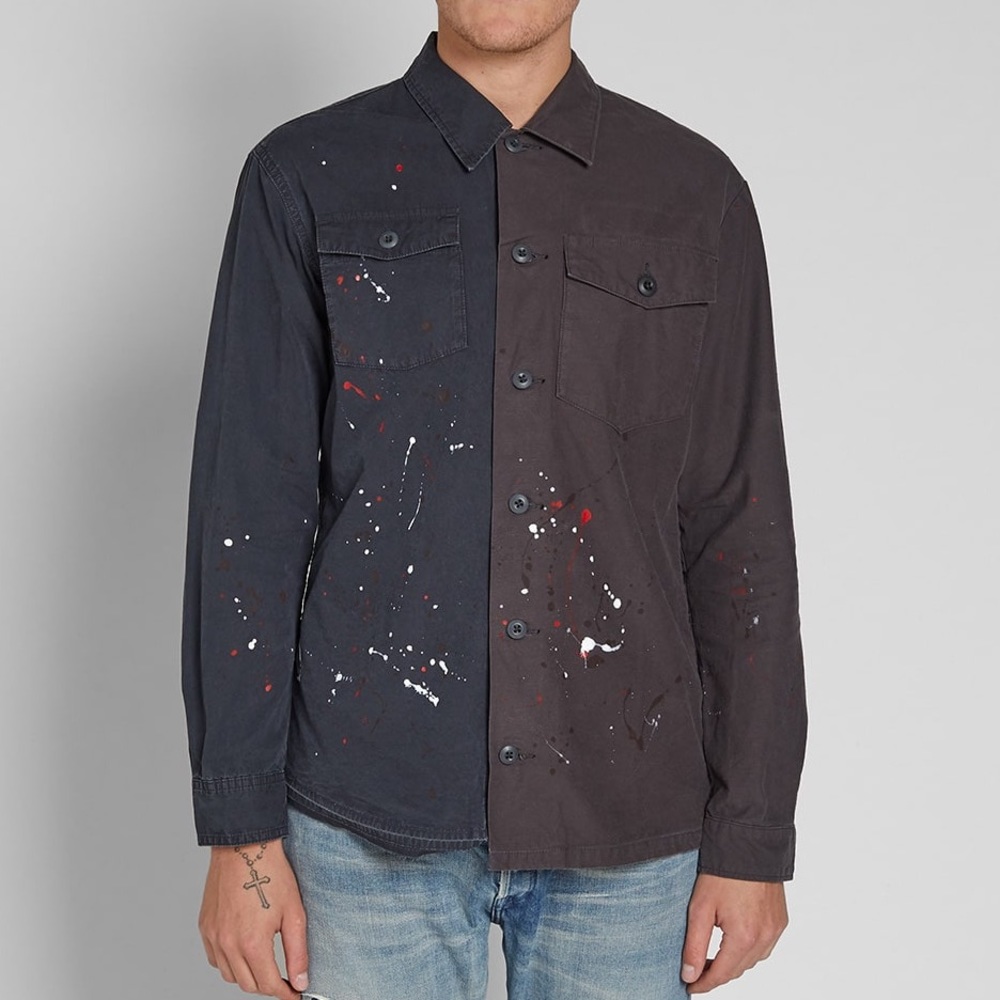🔥 John Elliott Distorted Military Paint Splatter Shirt Washed Black